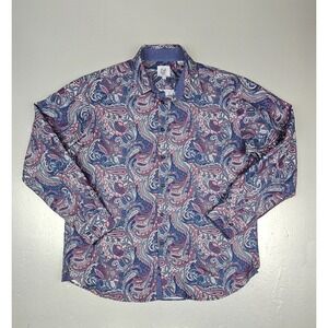 Kilburne Finch Button Down Shirt Mens XXL Blue Paisley Print Collared Longsleeve